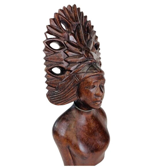 Wooden Carved Indigenous Woman Bust Sculpture Home Decor Native VTG Tribal - Picture 5 of 16
